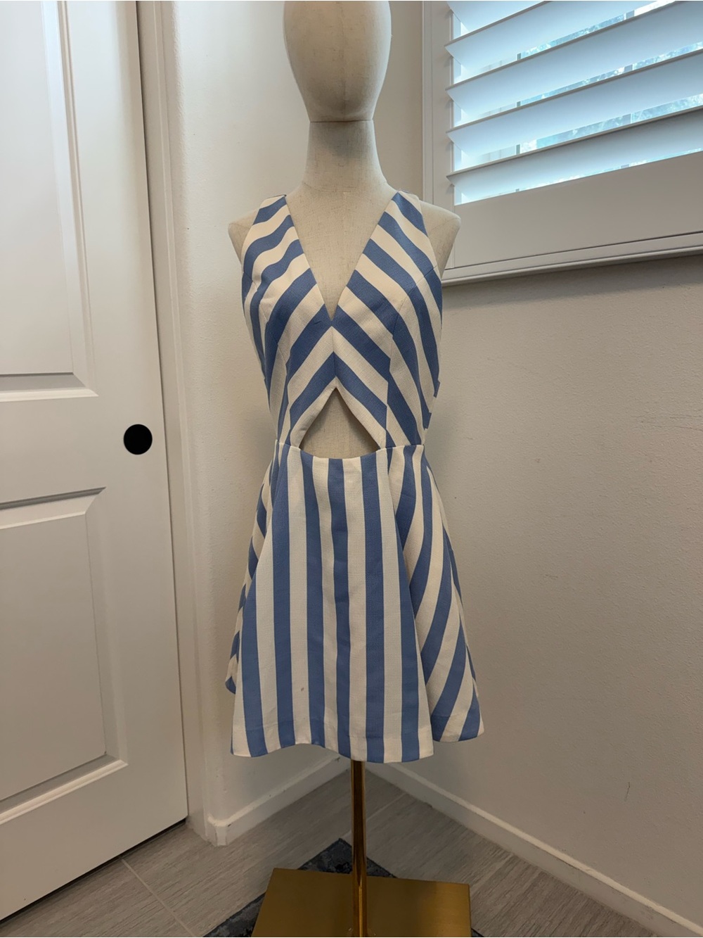 Lovers + Friends Cream Top with Blue Trim